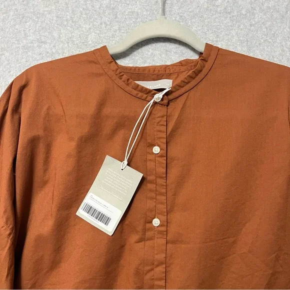 Everlane Collarless Button Down 3/4 Sleeve Top NWT Size 16 Brown Tortoiseshell - Picture 6 of 11